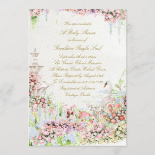 Convites chuva de bebê cisne floral chic caligrafia