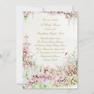 Convites chuva de bebê cisne floral chic caligrafia