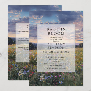 Convites Chuva de Bebê Código QR Floral Meadow Baby Shower