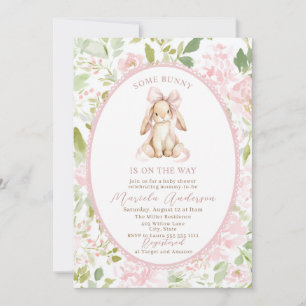 Convites Chuva de Bebê coelho arco rosa aquarela elegante