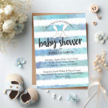 Chuva de Bebê Coelho Branco Azul Faixa Branca