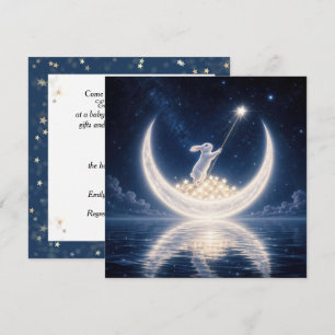Convites Chuva de Bebê Coelho Branco Coletando Estrelas