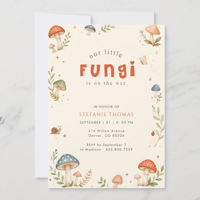 Convites Chuva de Bebê Cogumelo Fungi Caprichoso (Frente)