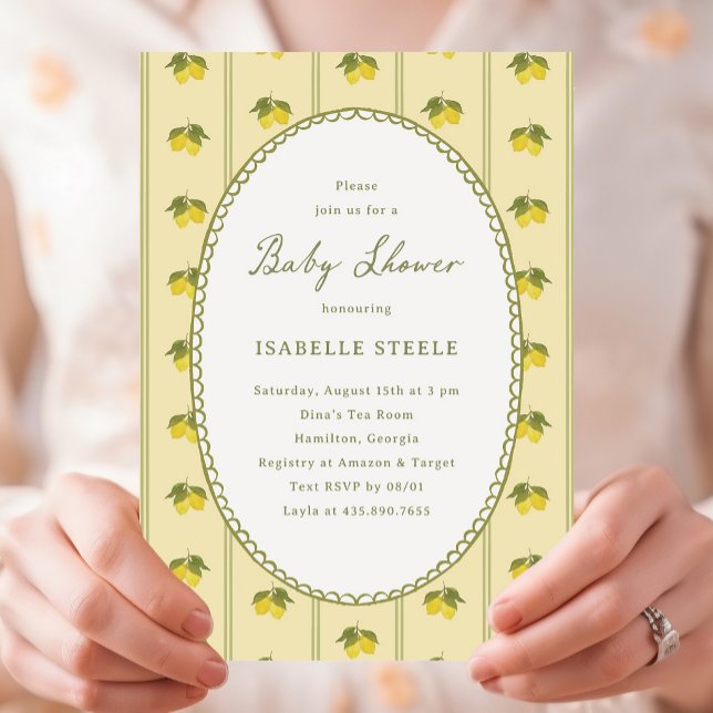 Convites Chuva de Bebê com Clássico Padrão de Listras de Li (classic lemon baby shower invitation)