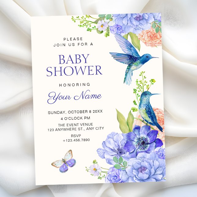 Convites Chuva de bebê com flores elegantes e pássaros esté (Criador carregado)