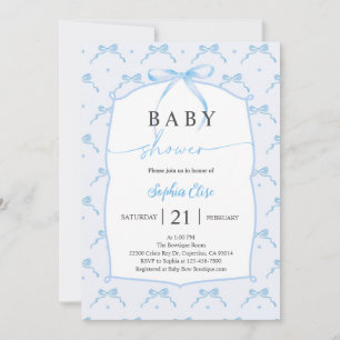 Convites Chuva de Bebê com Laço Azul Pastel