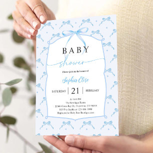 Convites Chuva de Bebê com Laço Azul Pastel