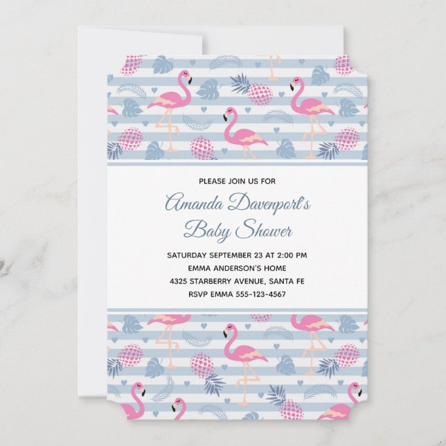 Convites Chuva de Bebê com padrão divertido de Flamingo e A (Frente)
