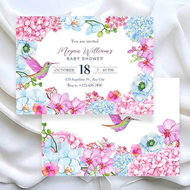 Convites Chuva de bebê com ramalhete floral rosa azul com p (Criador carregado)