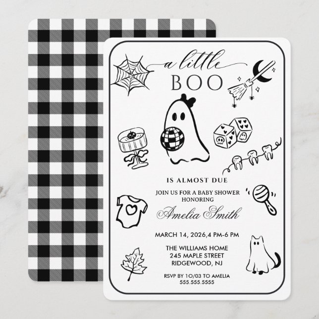 Convites Chuva de bebê com tema de Halloween desenhado à mã (Frente/Verso)