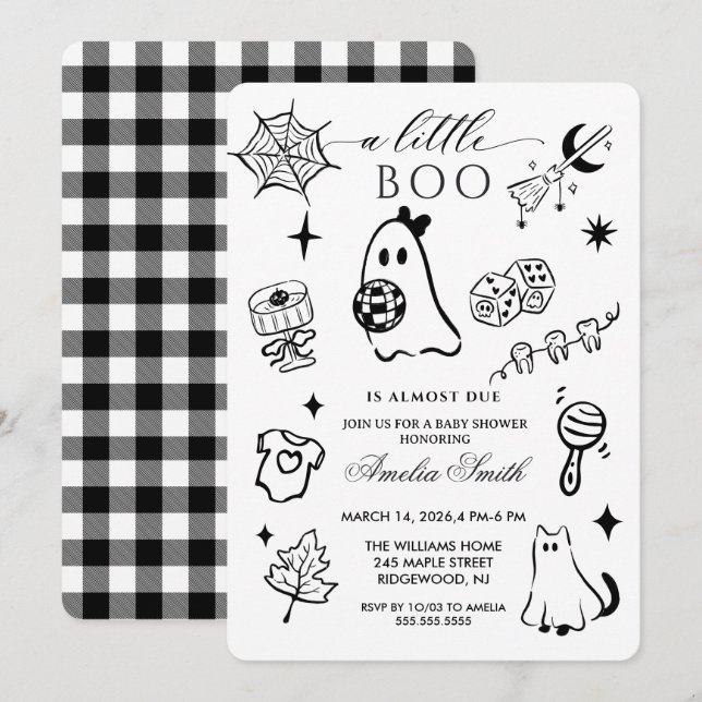 Convites Chuva de bebê com tema de Halloween desenhado à mã (Frente/Verso)