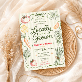 Convites Chuva de bebê com vegetais e frutas desenhados à m