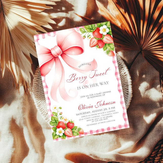 Convites Chuva de Bebê Coquette Rosa Doce Morango (Criador carregado)