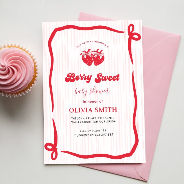 Convites Chuva de Bebê Coquette Rosa Doce Morango (Criador carregado)