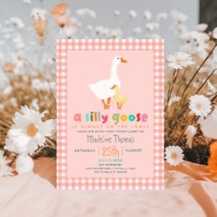 Convites Chuva de Bebê Coquette Rosa Xadrez Silly Goose