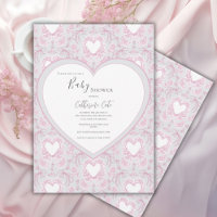 Chuva de Bebê Coração Caprichoso Rosa e Cinza Flor