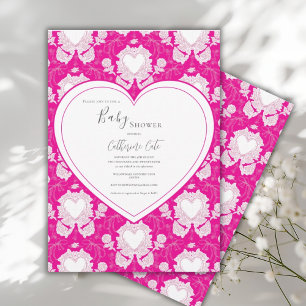 Convites Chuva de Bebê Coração Caprichoso Rosa Fúcsia