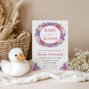 Convites Chuva de Bebê Coroa de Aquarela Rosa e Roxo