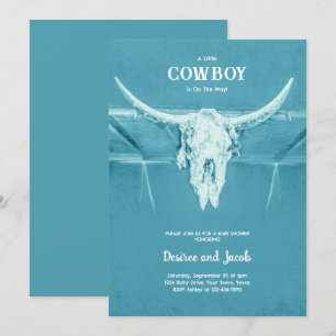 Convites Chuva de Bebê Cowboy Azul Country Ocidental