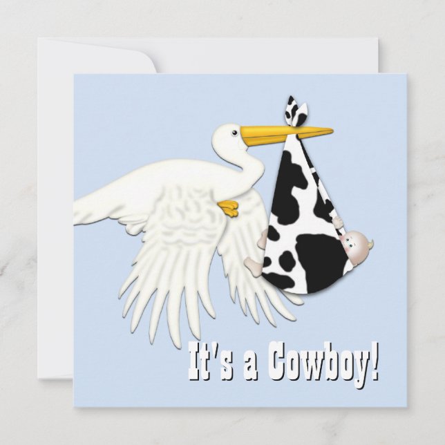 Convites Chuva de Bebê Cowboy com Estampa de Vaca Azul Stor (Frente)