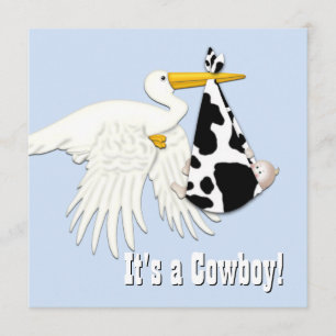 Convites Chuva de Bebê Cowboy com Estampa de Vaca Azul Stor