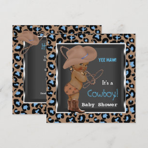 Convites Chuva de Bebê Cowboy Menino Azul Marrom Étnico
