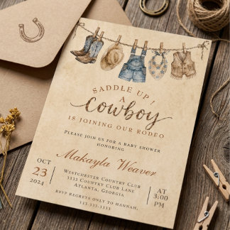 Convites Chuva de Bebê Cowboy: Rodeio Western Rústico