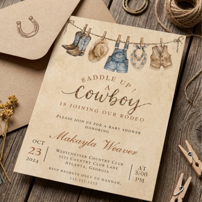 Convites Chuva de Bebê Cowboy: Rodeio Western Rústico (Criador carregado)