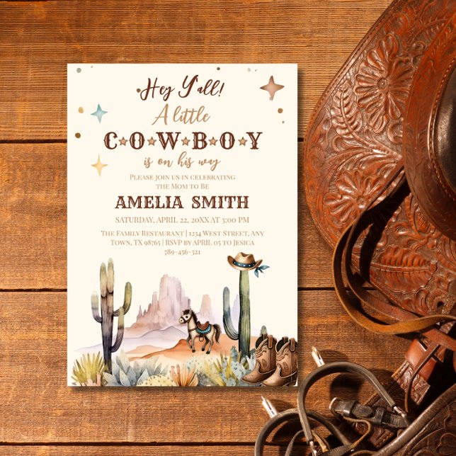 Convites Chuva de Bebê Cowboy Western Rústico Oeste Selvage (Criador carregado)
