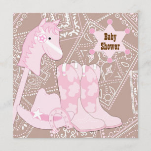 Convites Chuva de Bebê Cowgirl Bebê Menina Marrom Rosa