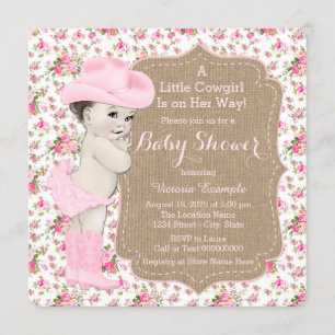 Convites Chuva de Bebê Cowgirl em Sacaria