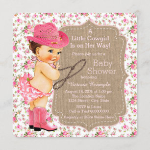 Convites Chuva de Bebê Cowgirl em Sacaria Floral Calico
