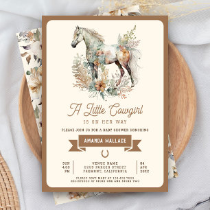 Convites Chuva de Bebê Cowgirl Floral Boho Rústica