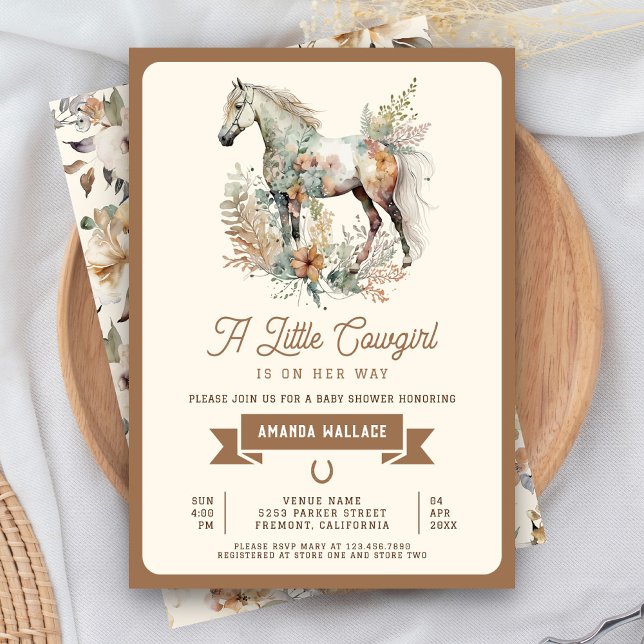 Convites Chuva de Bebê Cowgirl Floral Boho Rústica (Criador carregado)