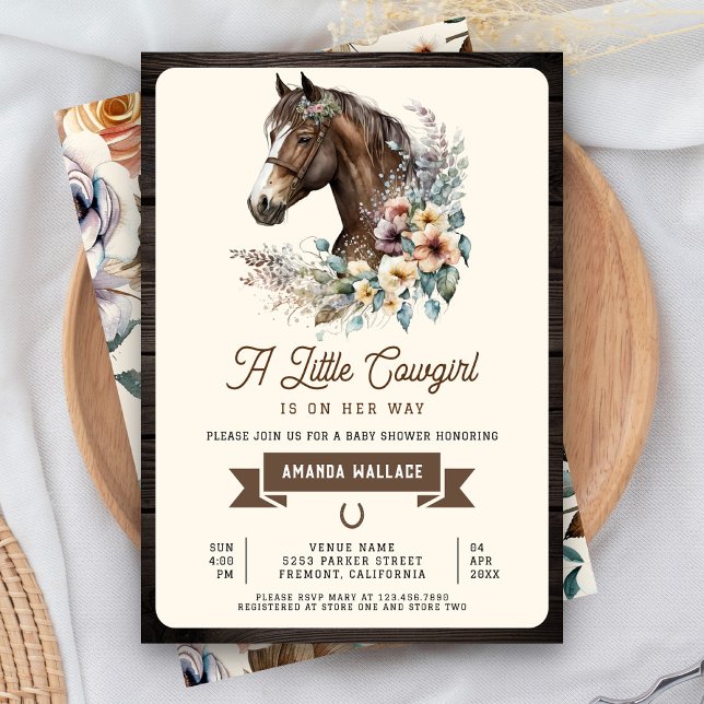 Convites Chuva de Bebê Cowgirl Floral Marrom Rústica (Criador carregado)