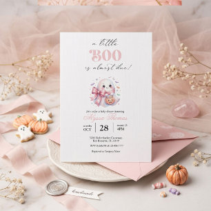 Convites Chuva de Bebê Cute Pink Ghost Little Boo
