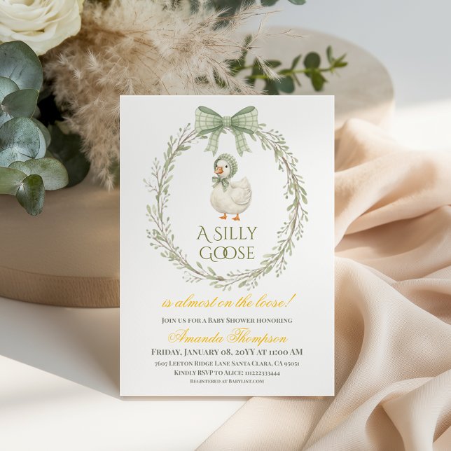 Convites Chuva de Bebê Daisy Sage Green Neutral Silly Goose (Criador carregado)