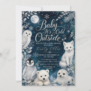 Convites Chuva de Bebê de Animais Árticos Baby É Frio Lá Fo