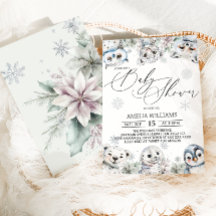 Chuva de Bebê de Animais Árticos Florais de Invern