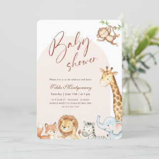 Convites Chuva de Bebê de Animais de Safari em Aquarela