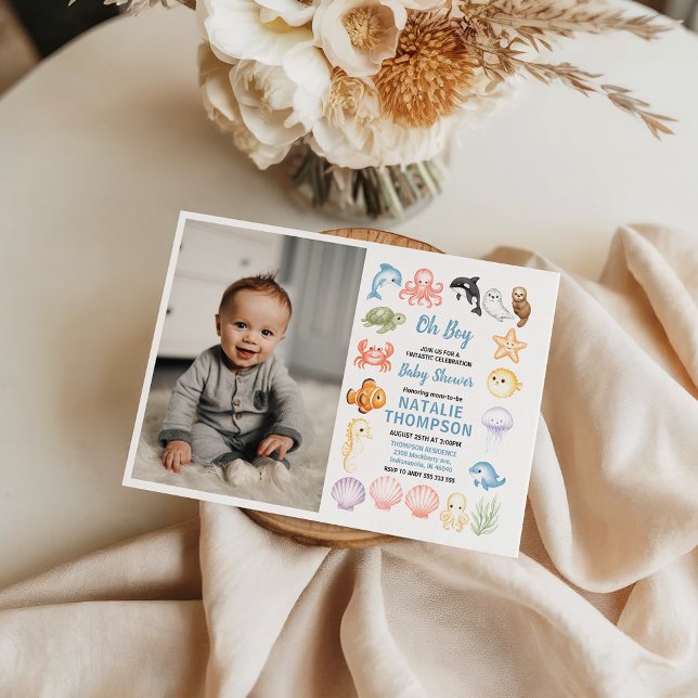 Convites Chuva de Bebê de Animais do Mar Oceano Fofo (Cute Ocean Under the Sea Animal Baby Shower Invitation)