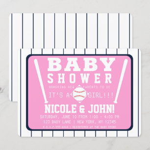 Convites Chuva de Bebê de Beisebol com Listras Rosa Azul e