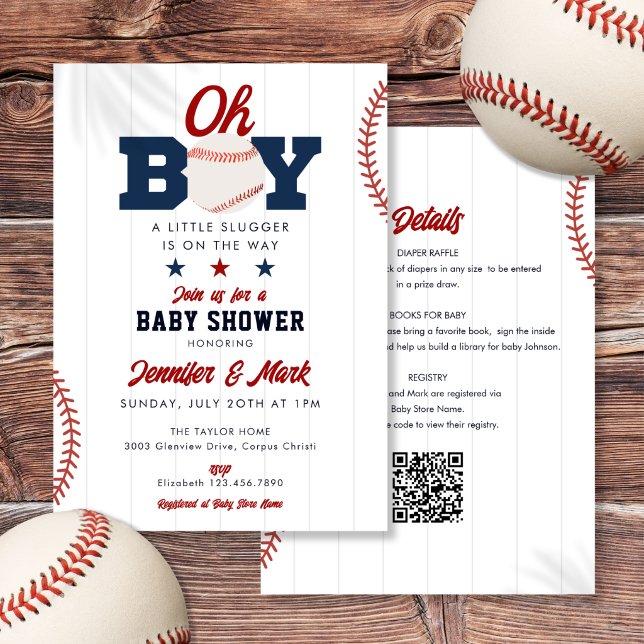 Convites Chuva de Bebê de Beisebol Oh Boy Tudo em Um (Oh Boy Slugger Baseball All In One Baby Shower Invitation)