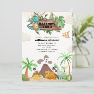 Convites Chuva de Bebê de Dinossauro Eclodindo de Vulcão Tr