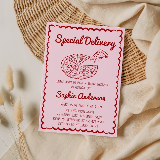 Convites Chuva de Bebê de Entrega Especial de Pizza Desenha (Criador carregado)
