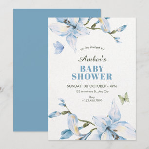 Convites Chuva de bebê de flor azul estética em flor
