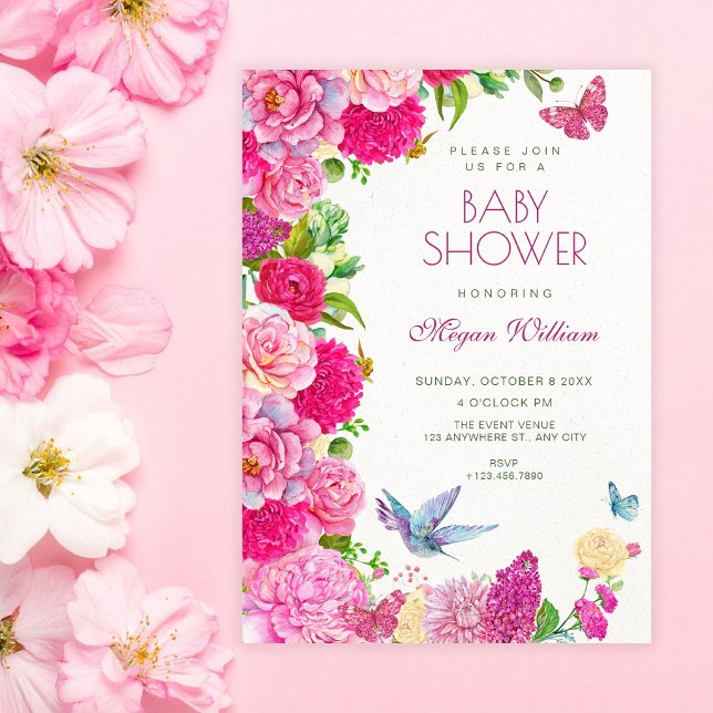 Convites Chuva de bebê de flora e fauna floral em aquarela (Criador carregado)