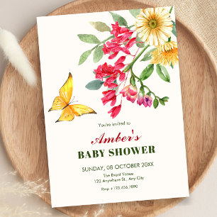 Convites Chuva de bebê de flores elegantes minimalistas em 