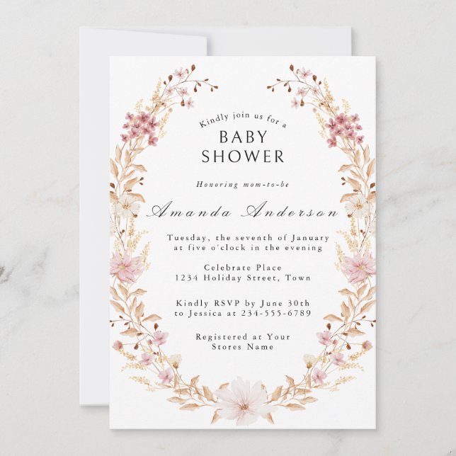 Convites Chuva de Bebê de Flores Selvagens Elegantes (Frente)