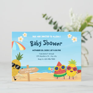 Convites Chuva de bebê de frutas de desenho animado de prai